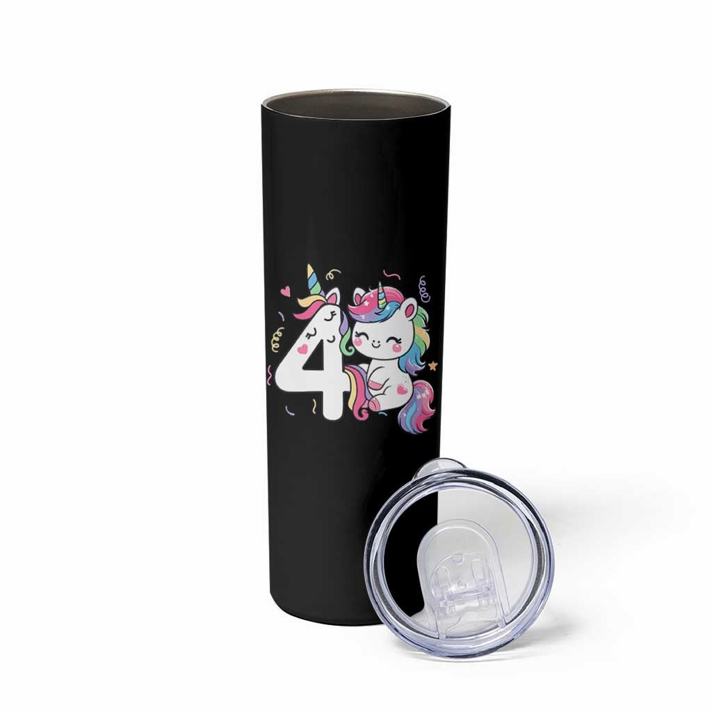 Unicorn 4th Birthday Skinny Tumbler 4 Years Old Birthday Outfit