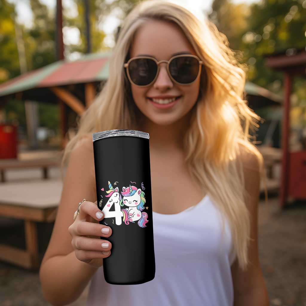 Unicorn 4th Birthday Skinny Tumbler 4 Years Old Birthday Outfit
