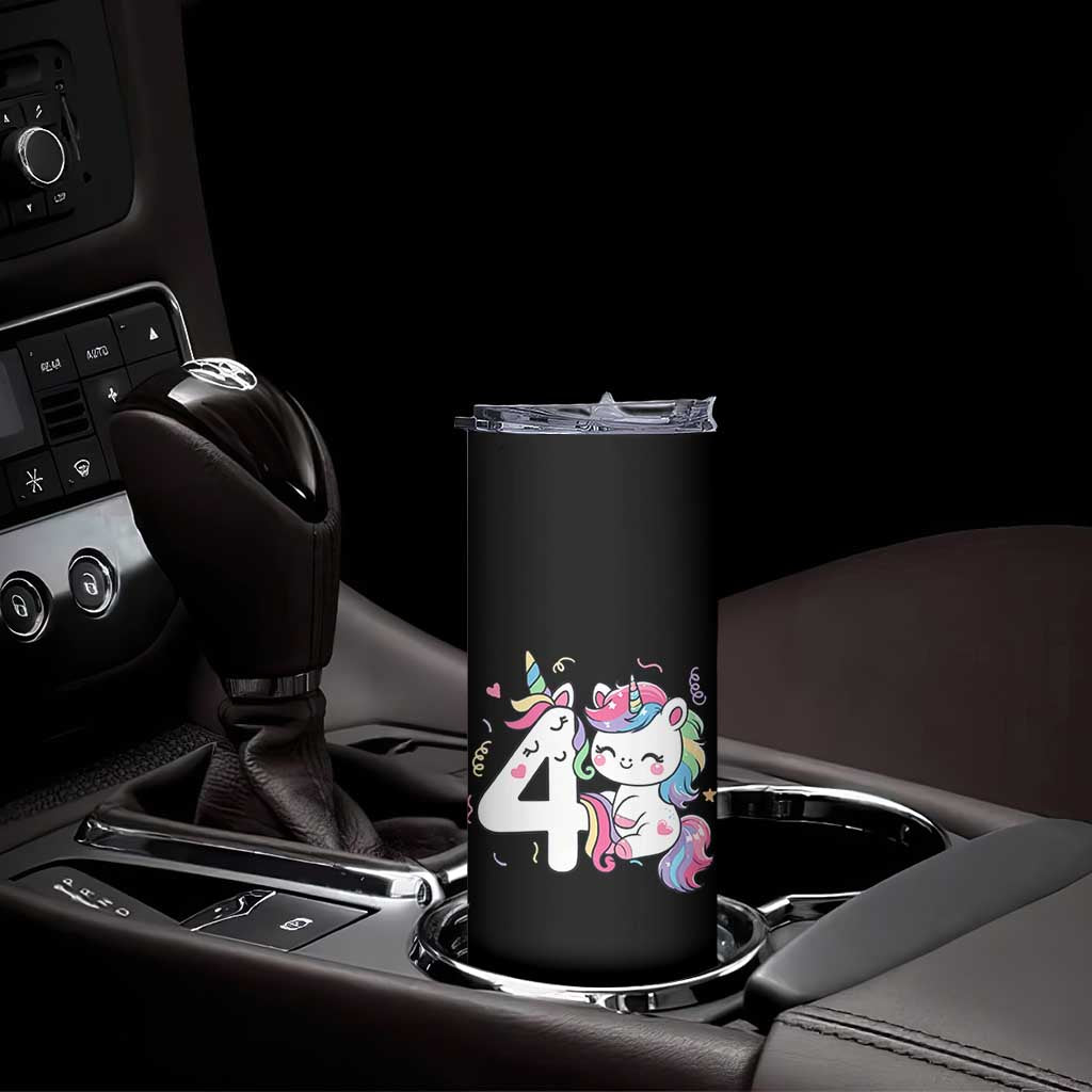 Unicorn 4th Birthday Skinny Tumbler 4 Years Old Birthday Outfit