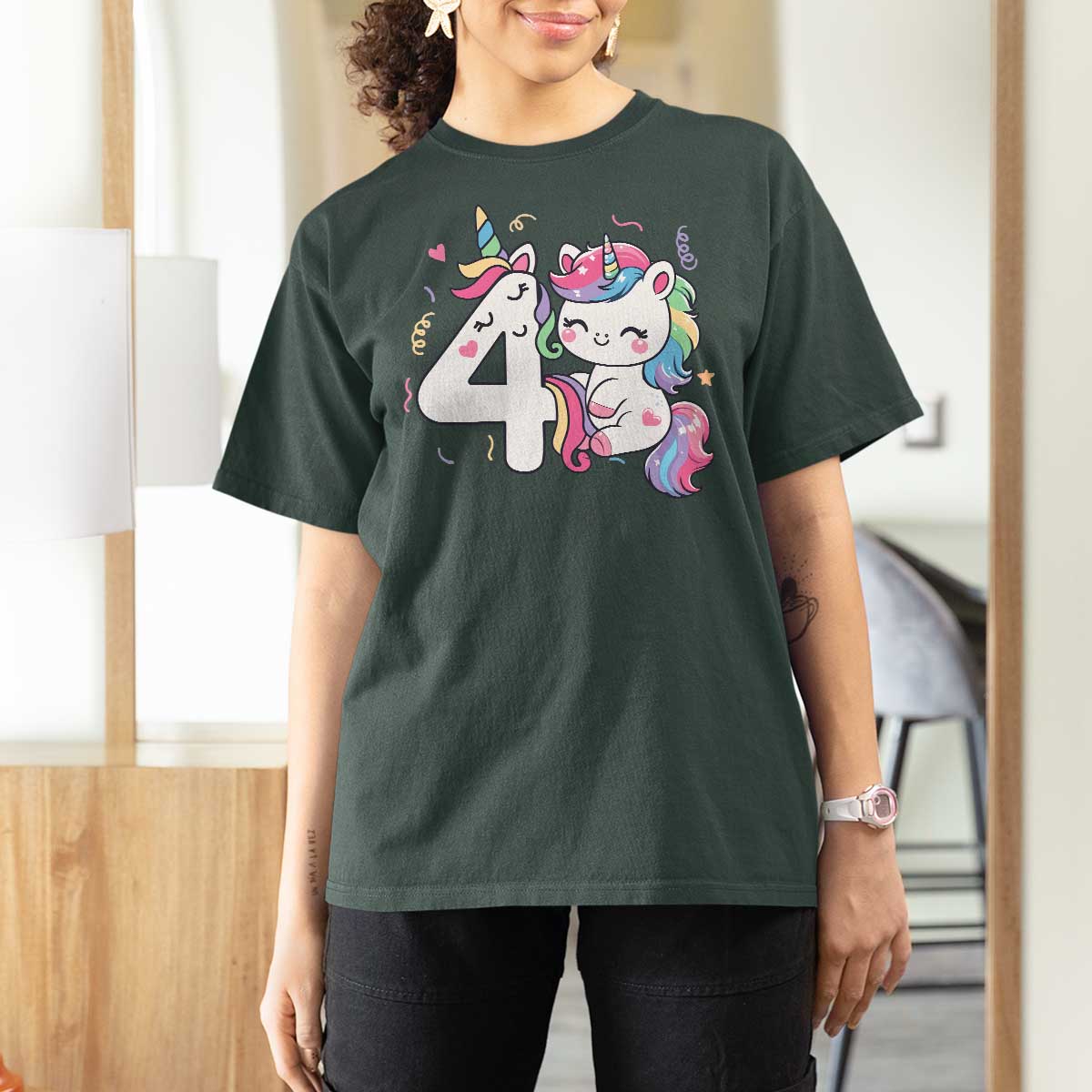 Unicorn 4th Birthday T Shirt For Women 4 Years Old Birthday Outfit