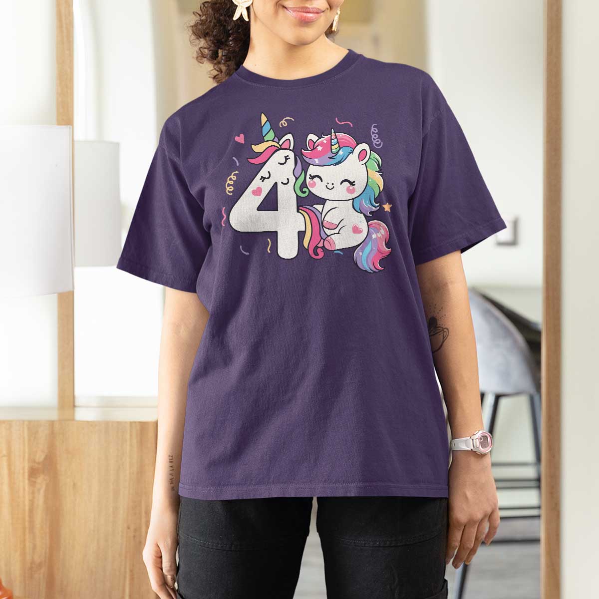 Unicorn 4th Birthday T Shirt For Women 4 Years Old Birthday Outfit