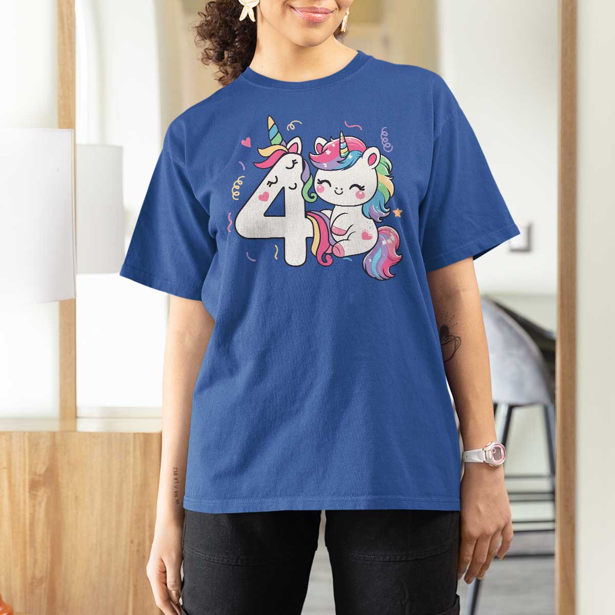 Unicorn 4th Birthday T Shirt For Women 4 Years Old Birthday Outfit