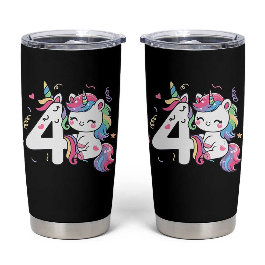Unicorn 4th Birthday Tumbler Cup 4 Years Old Birthday Outfit