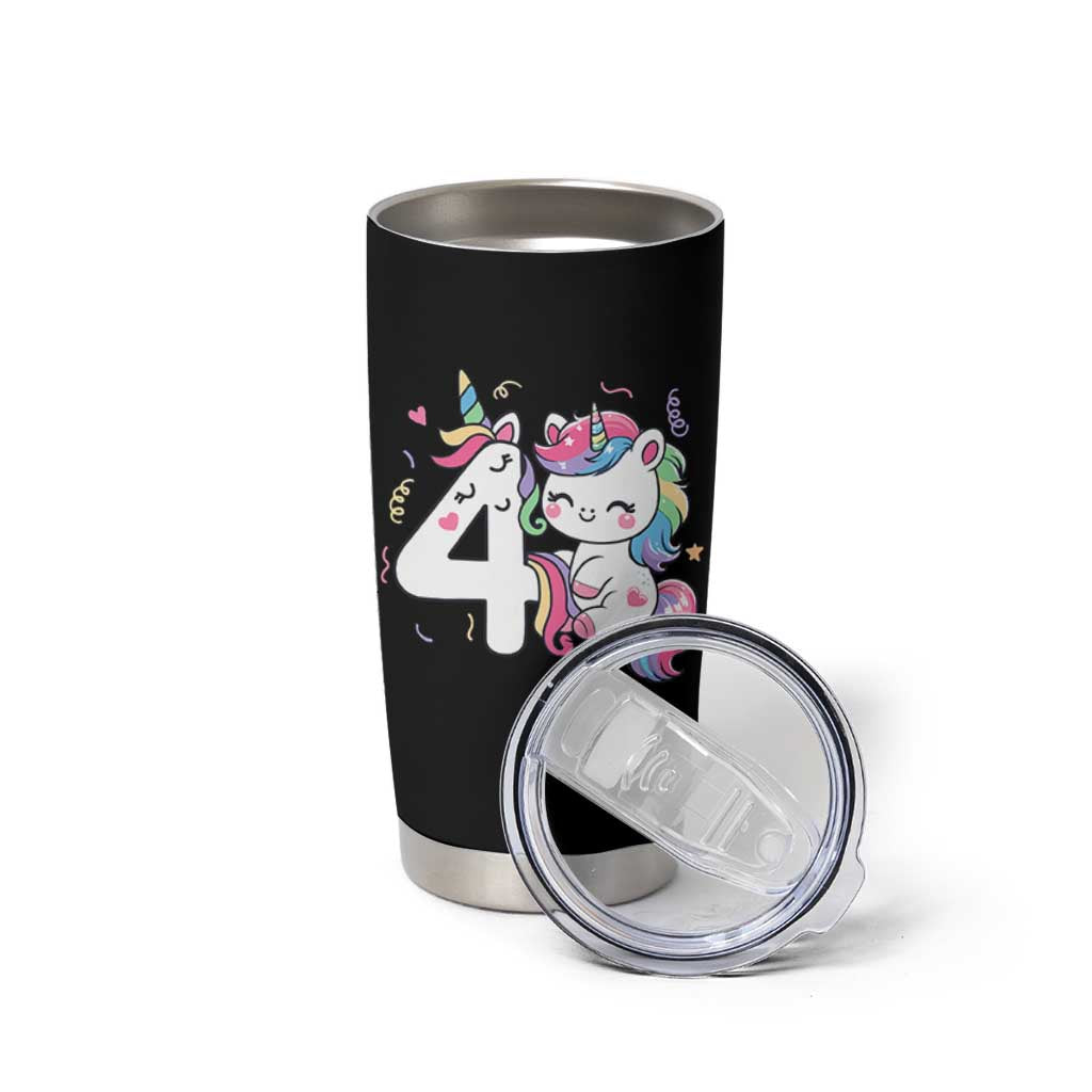 Unicorn 4th Birthday Tumbler Cup 4 Years Old Birthday Outfit