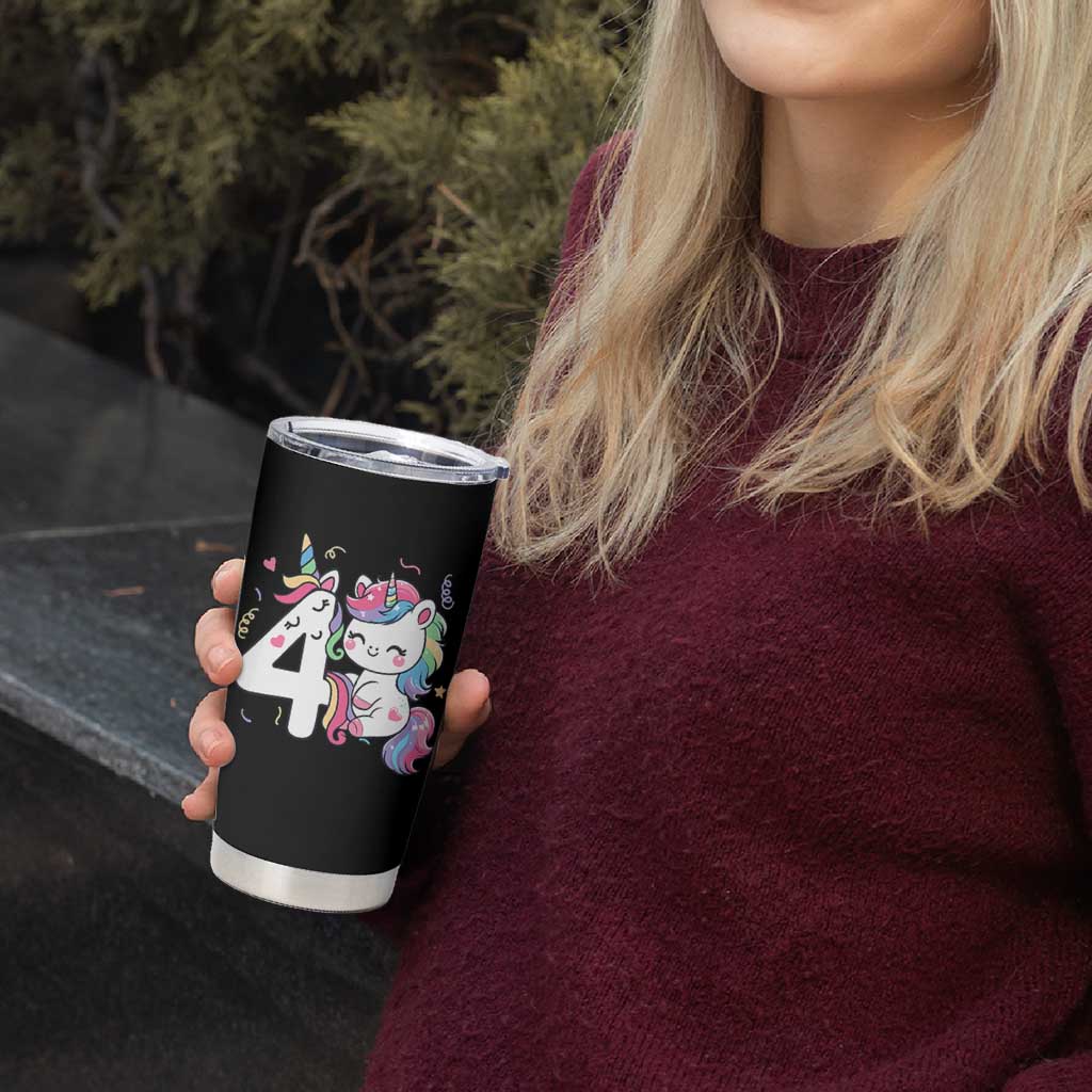 Unicorn 4th Birthday Tumbler Cup 4 Years Old Birthday Outfit
