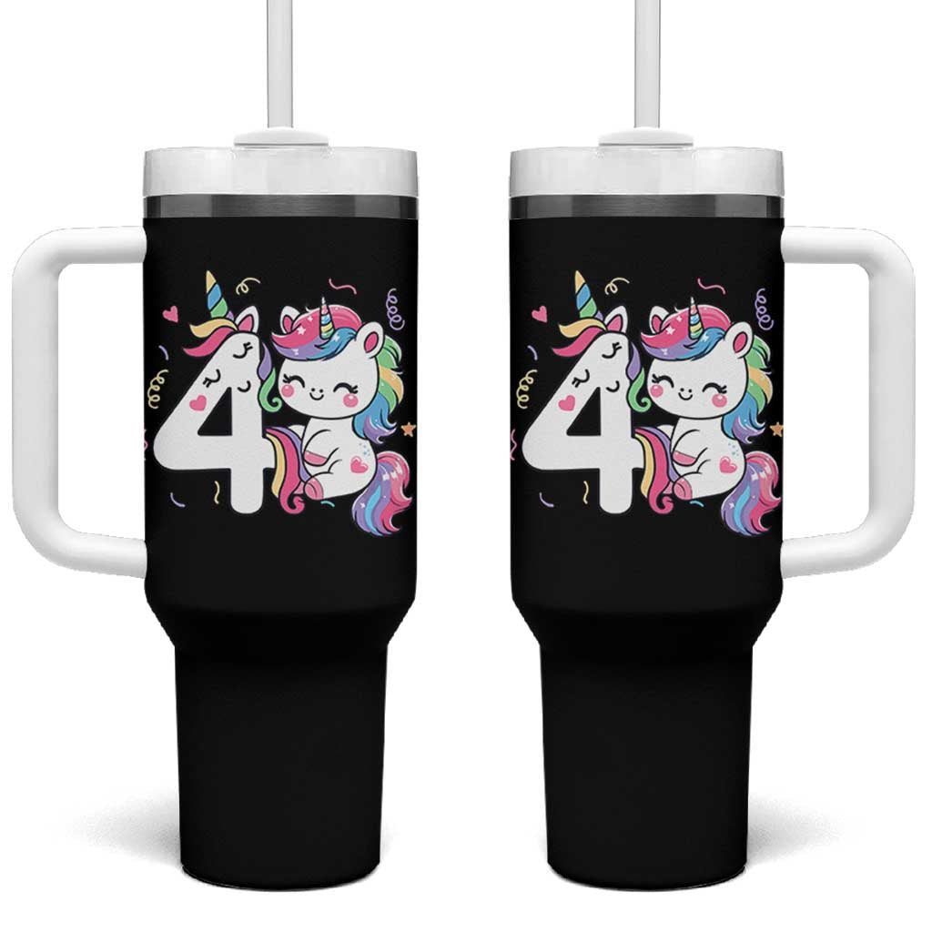 Unicorn 4th Birthday Tumbler With Handle 4 Years Old Birthday Outfit