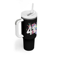 Unicorn 4th Birthday Tumbler With Handle 4 Years Old Birthday Outfit