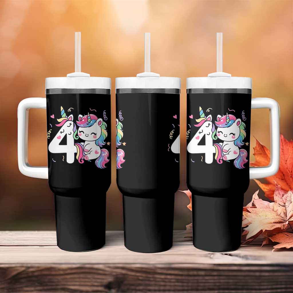 Unicorn 4th Birthday Tumbler With Handle 4 Years Old Birthday Outfit