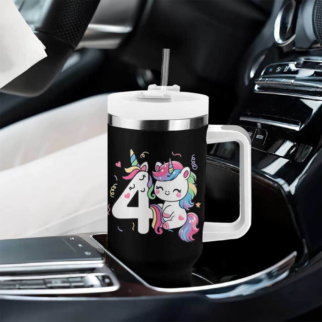 Unicorn 4th Birthday Tumbler With Handle 4 Years Old Birthday Outfit