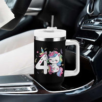 Unicorn 4th Birthday Tumbler With Handle 4 Years Old Birthday Outfit