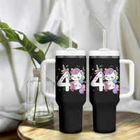 Unicorn 4th Birthday Tumbler With Handle 4 Years Old Birthday Outfit