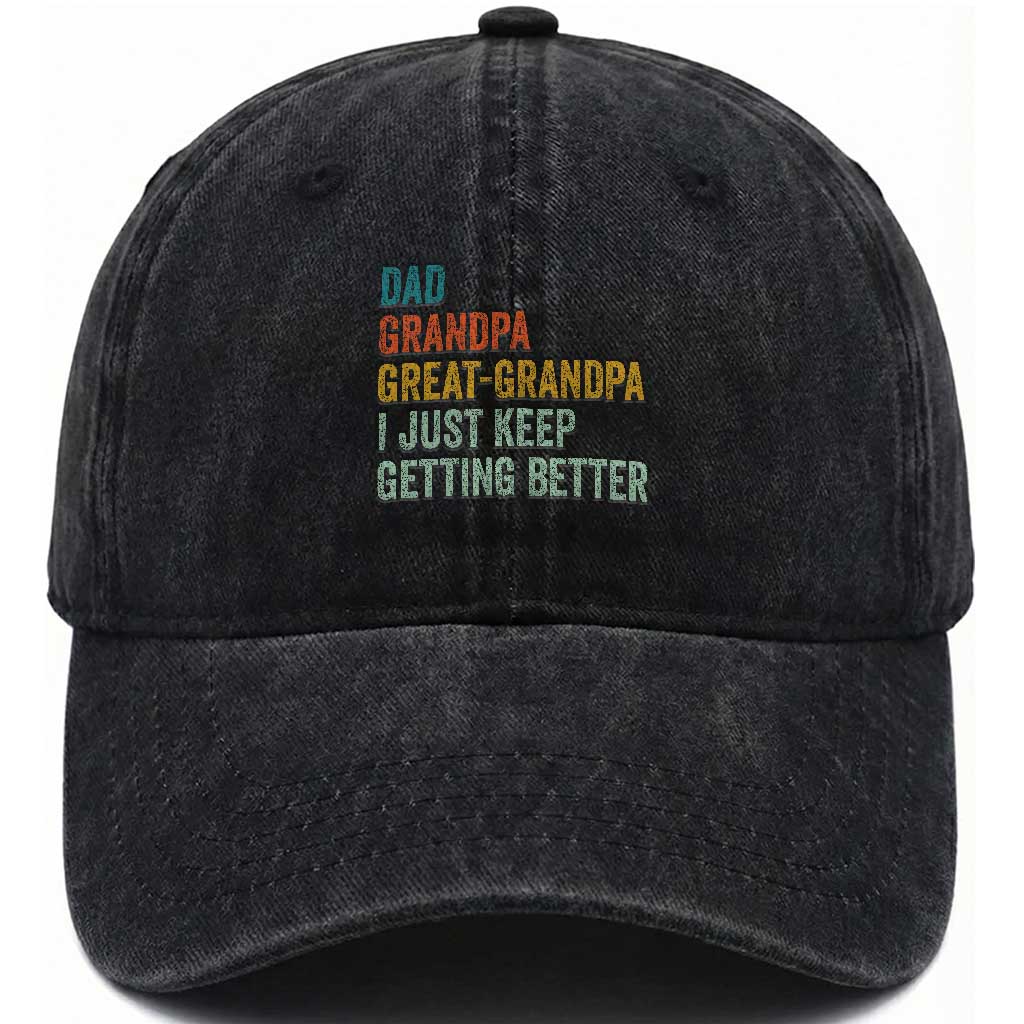 Funny Dad Great Grandpa Washed Cotton Baseball Cap Retro Fathers Day