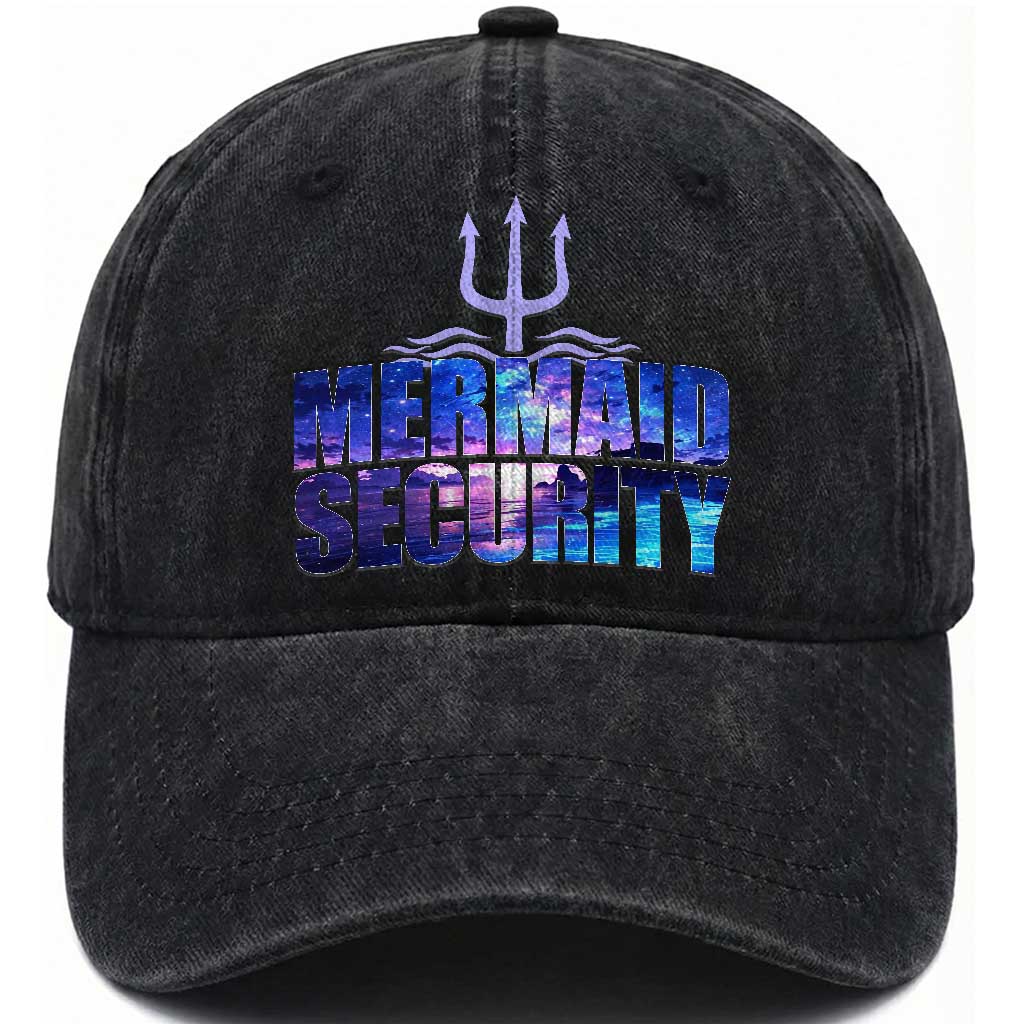 Mermaid Security Washed Cotton Baseball Cap Funny Mermaid Family Squad