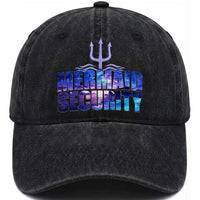 Mermaid Security Washed Cotton Baseball Cap Funny Mermaid Family Squad