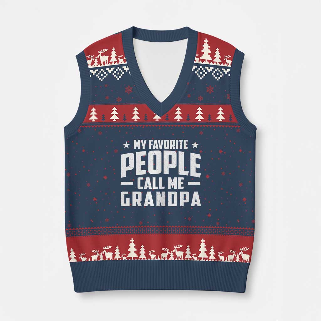 Funny Grandpa V-Neck Knit Sweater Vest My Favorite People Call Me Grandpa - Wonder Print Shop