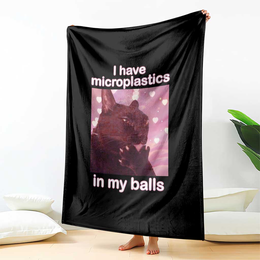 Funny Cat Meme Throw Blanket I Have Microplastics In My Balls Dank Meme - Wonder Print Shop
