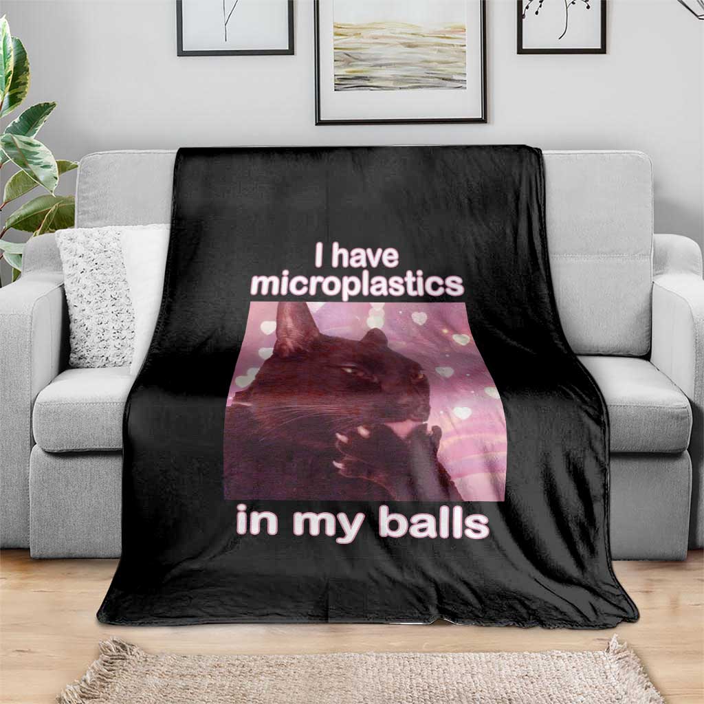 Funny Cat Meme Throw Blanket I Have Microplastics In My Balls Dank Meme - Wonder Print Shop