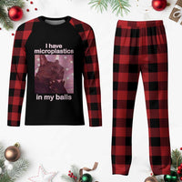 Funny Cat Meme Plaid Pajama Set I Have Microplastics In My Balls Dank Meme - Wonder Print Shop
