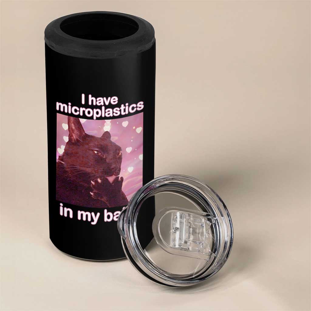 Funny Cat Meme 4 in 1 Can Cooler Tumbler I Have Microplastics In My Balls Dank Meme - Wonder Print Shop