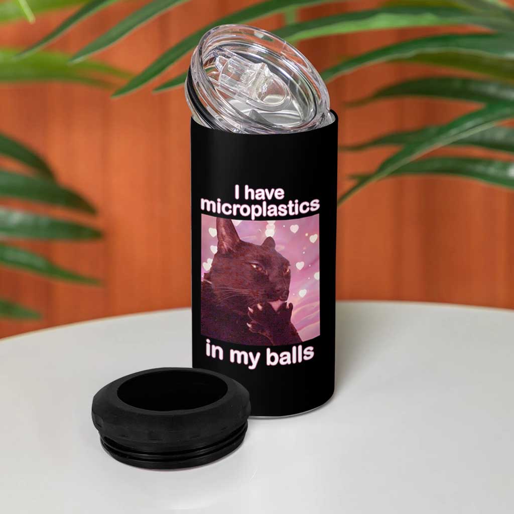 Funny Cat Meme 4 in 1 Can Cooler Tumbler I Have Microplastics In My Balls Dank Meme - Wonder Print Shop