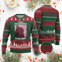 Funny Cat Meme Ugly Christmas Sweater I Have Microplastics In My Balls Dank Meme - Wonder Print Shop