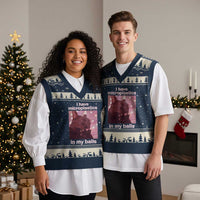 Funny Cat Meme V-Neck Knit Sweater Vest I Have Microplastics In My Balls Dank Meme - Wonder Print Shop