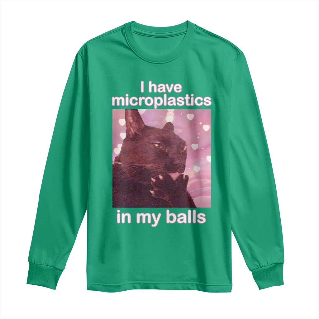 Funny Cat Meme Long Sleeve Shirt I Have Microplastics In My Balls Dank Meme - Wonder Print Shop