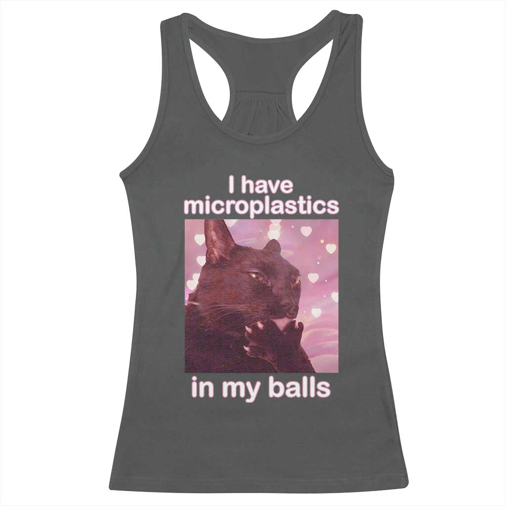 Funny Cat Meme Racerback Tank Top I Have Microplastics In My Balls Dank Meme - Wonder Print Shop