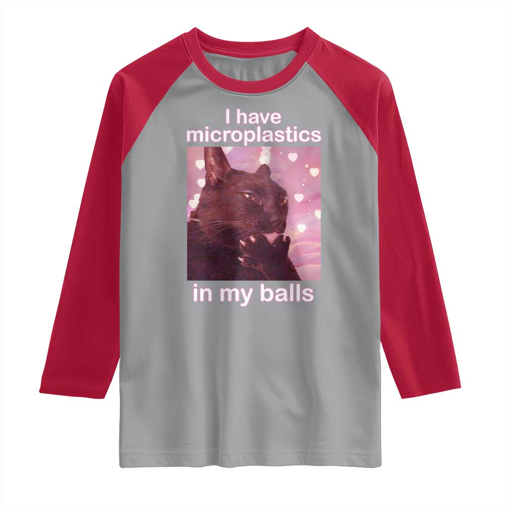 Funny Cat Meme Raglan Shirt I Have Microplastics In My Balls Dank Meme - Wonder Print Shop