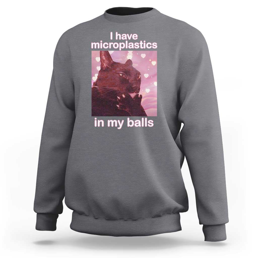 Funny Cat Meme Sweatshirt I Have Microplastics In My Balls Dank Meme - Wonder Print Shop