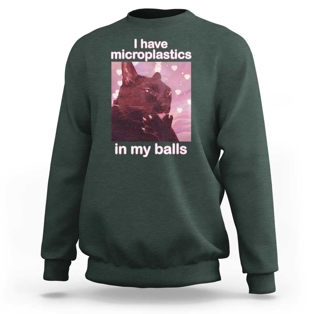 Funny Cat Meme Sweatshirt I Have Microplastics In My Balls Dank Meme - Wonder Print Shop