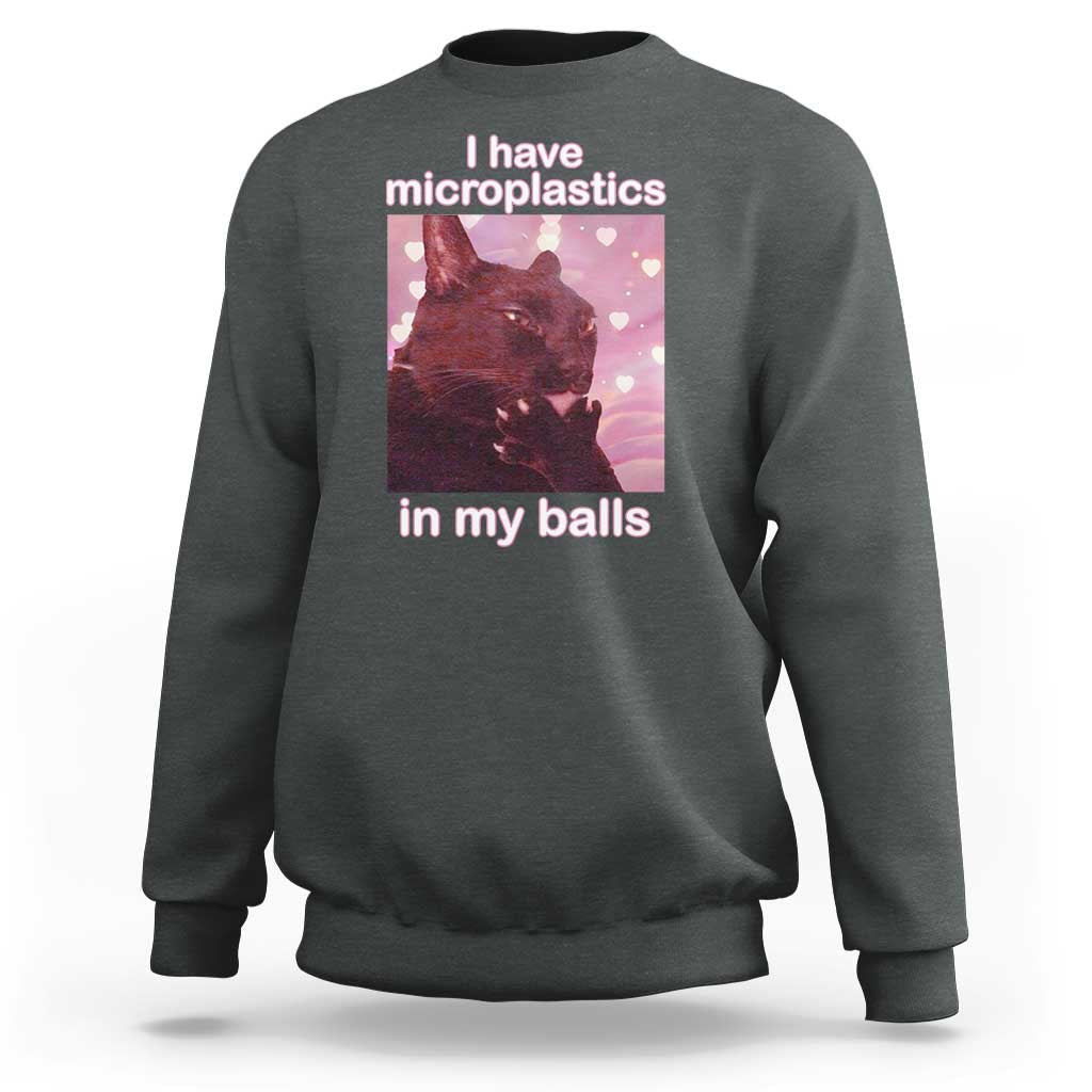 Funny Cat Meme Sweatshirt I Have Microplastics In My Balls Dank Meme - Wonder Print Shop