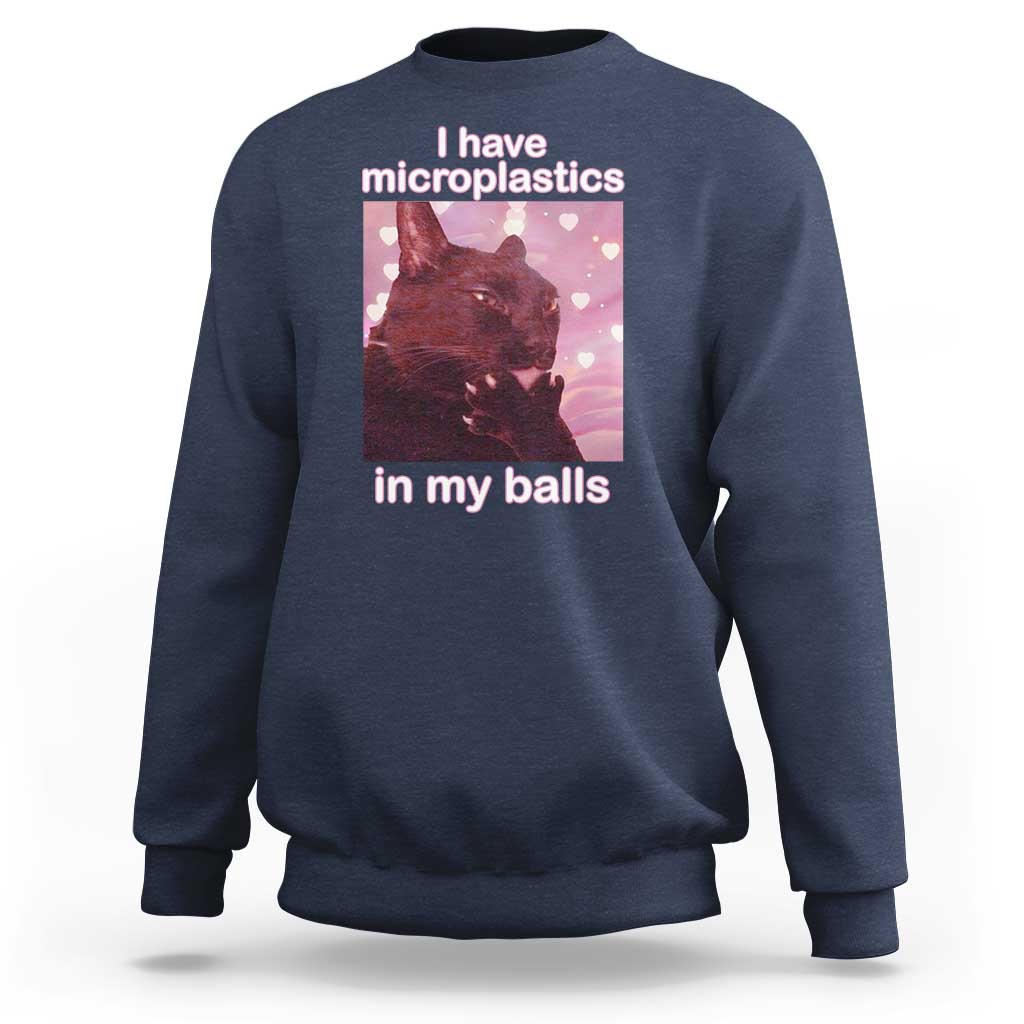 Funny Cat Meme Sweatshirt I Have Microplastics In My Balls Dank Meme - Wonder Print Shop
