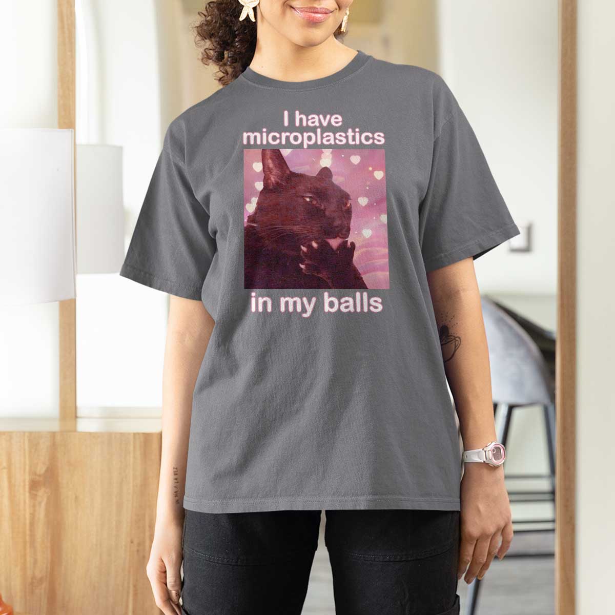 Funny Cat Meme T Shirt For Women I Have Microplastics In My Balls Dank Meme - Wonder Print Shop