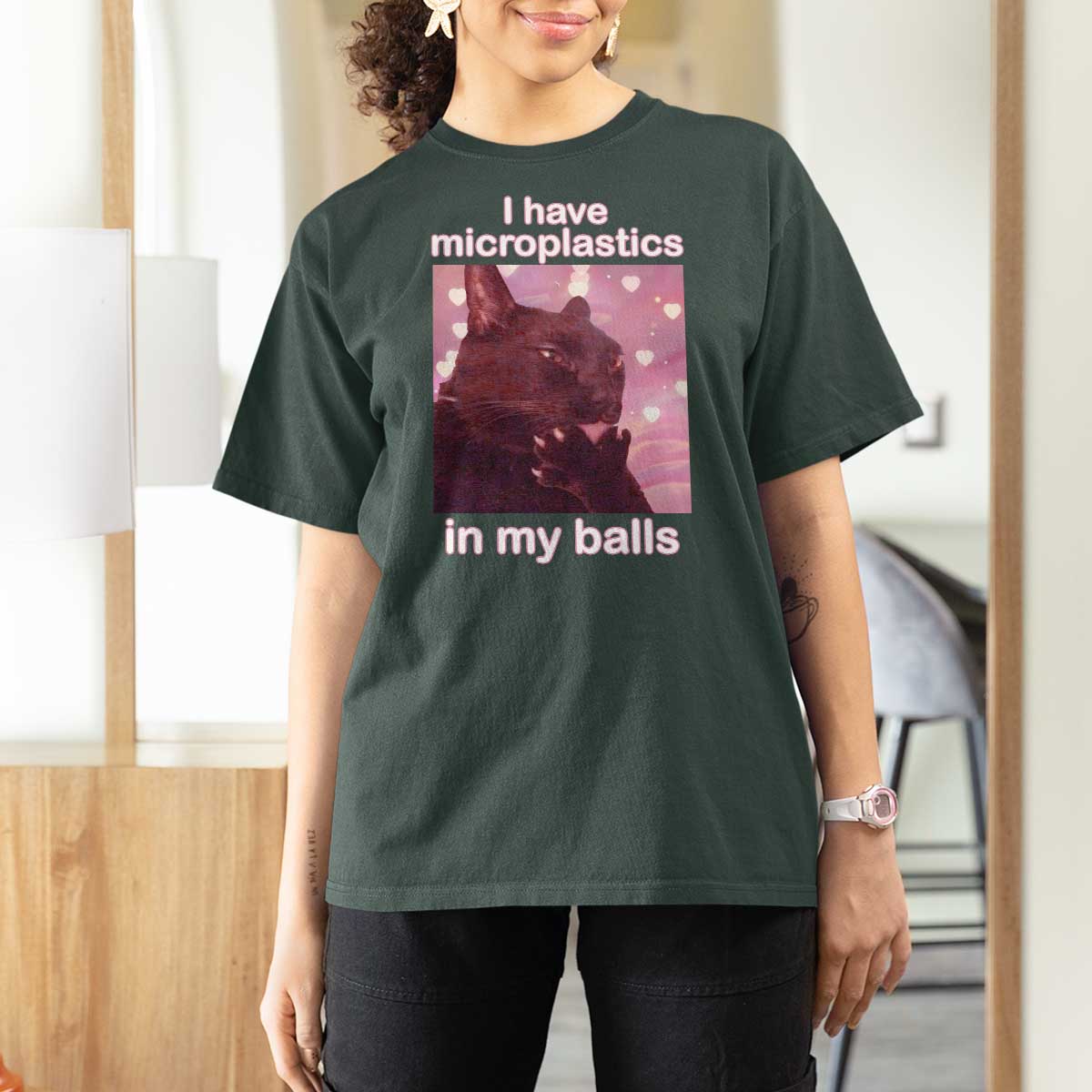 Funny Cat Meme T Shirt For Women I Have Microplastics In My Balls Dank Meme - Wonder Print Shop