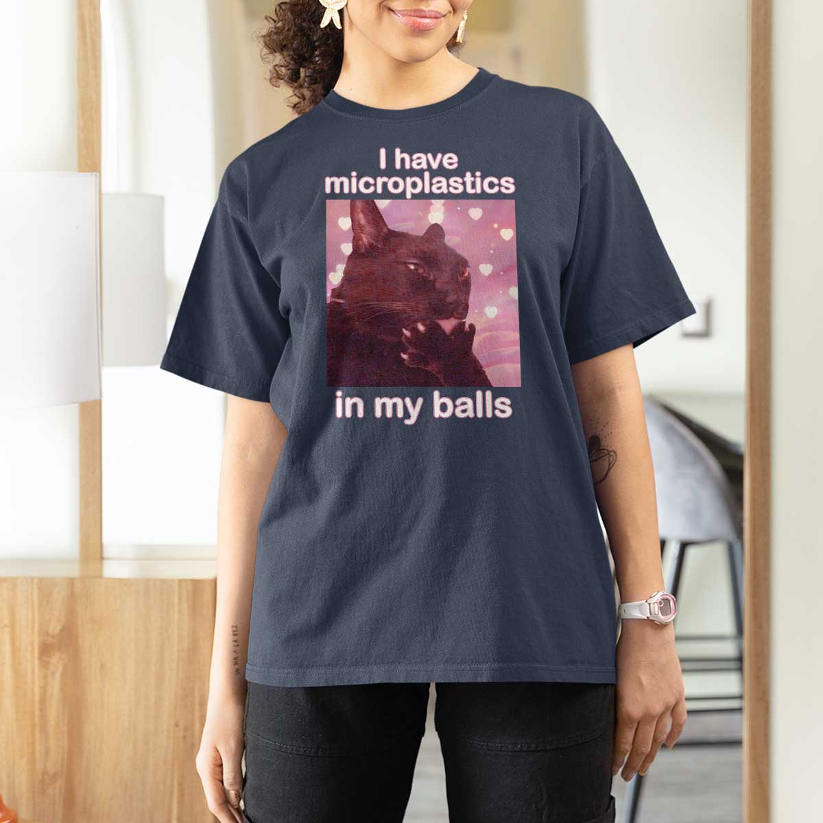 Funny Cat Meme T Shirt For Women I Have Microplastics In My Balls Dank Meme - Wonder Print Shop