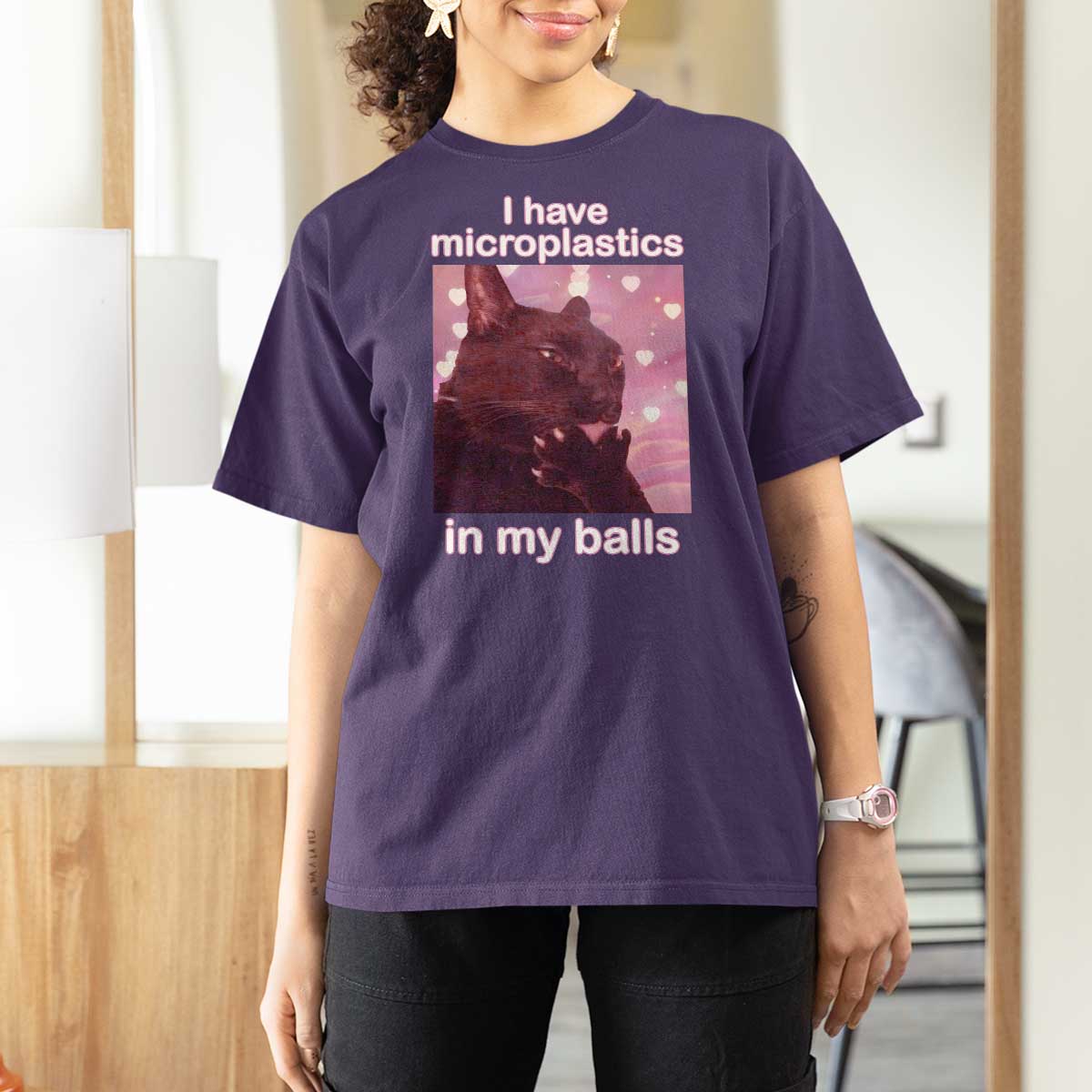 Funny Cat Meme T Shirt For Women I Have Microplastics In My Balls Dank Meme - Wonder Print Shop