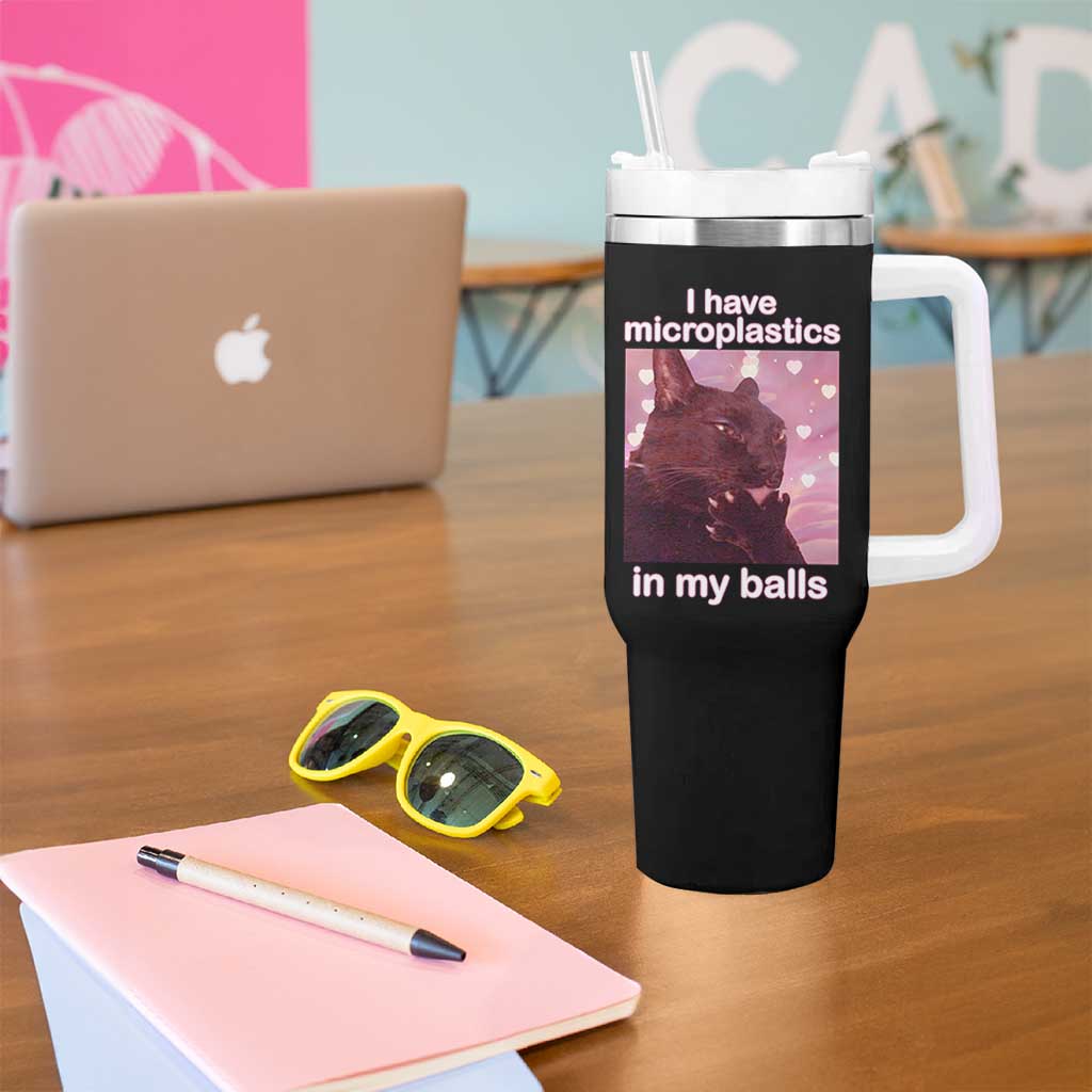 Funny Cat Meme Tumbler With Handle I Have Microplastics In My Balls Dank Meme - Wonder Print Shop