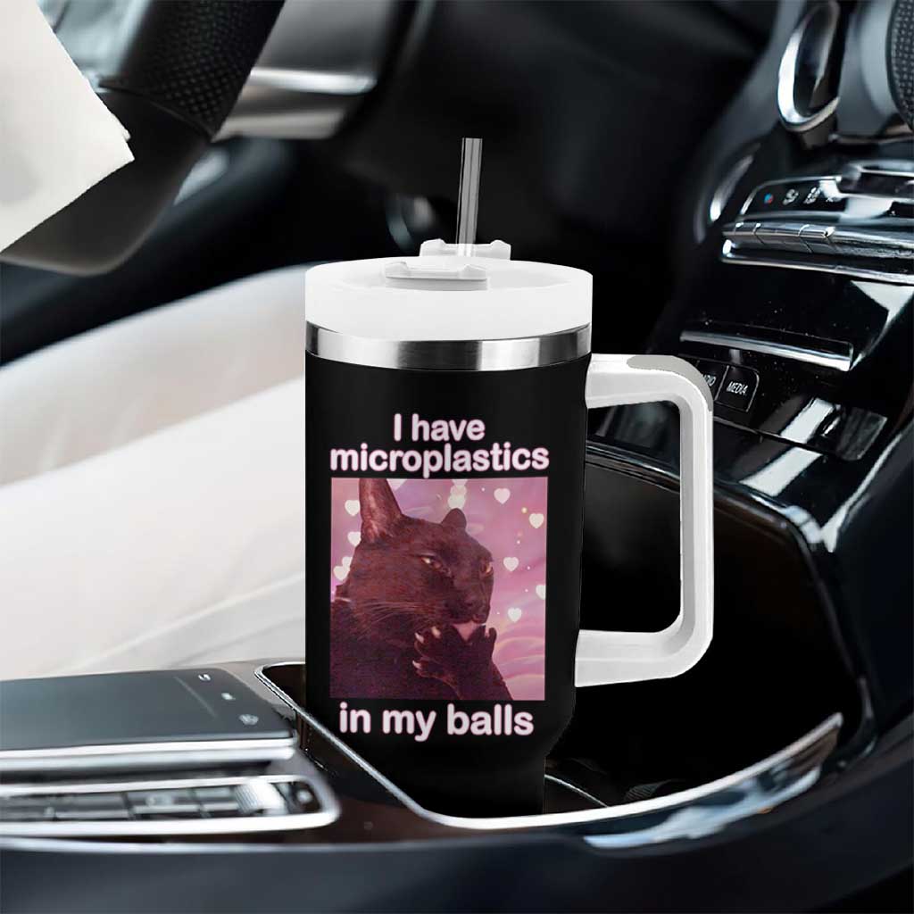 Funny Cat Meme Tumbler With Handle I Have Microplastics In My Balls Dank Meme - Wonder Print Shop