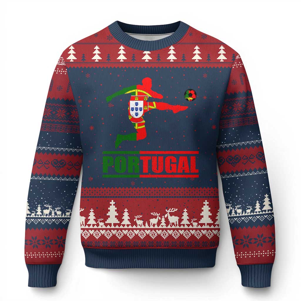 Portugal Soccer Ugly Christmas Sweater Portuguese Flag Futebol Football Player - Wonder Print Shop