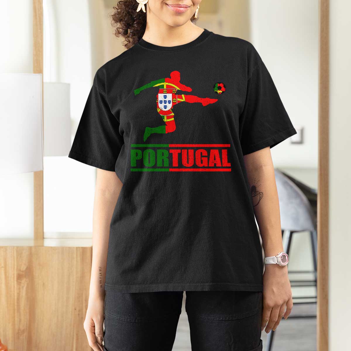 Portugal Soccer T Shirt For Women Portuguese Flag Futebol Football Player - Wonder Print Shop