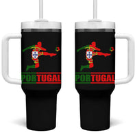Portugal Soccer Tumbler With Handle Portuguese Flag Futebol Football Player - Wonder Print Shop