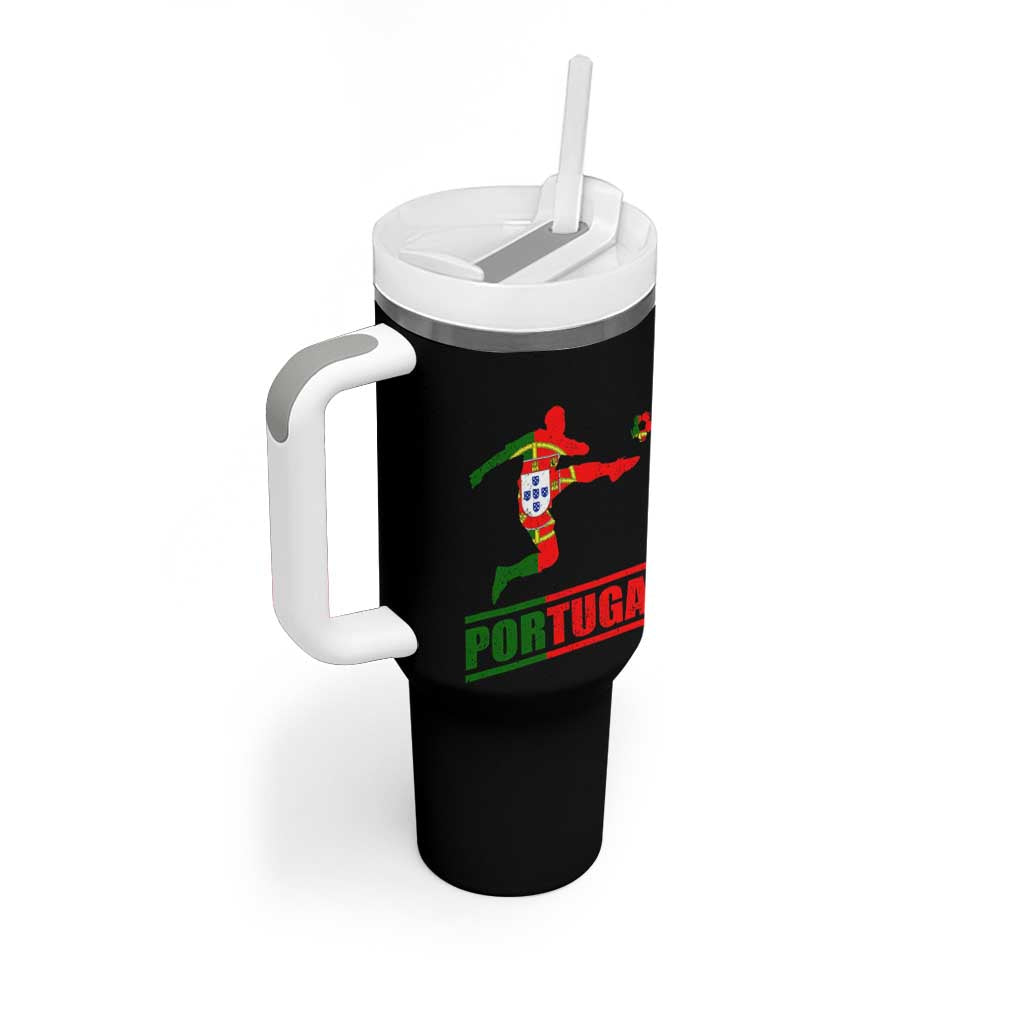 Portugal Soccer Tumbler With Handle Portuguese Flag Futebol Football Player - Wonder Print Shop