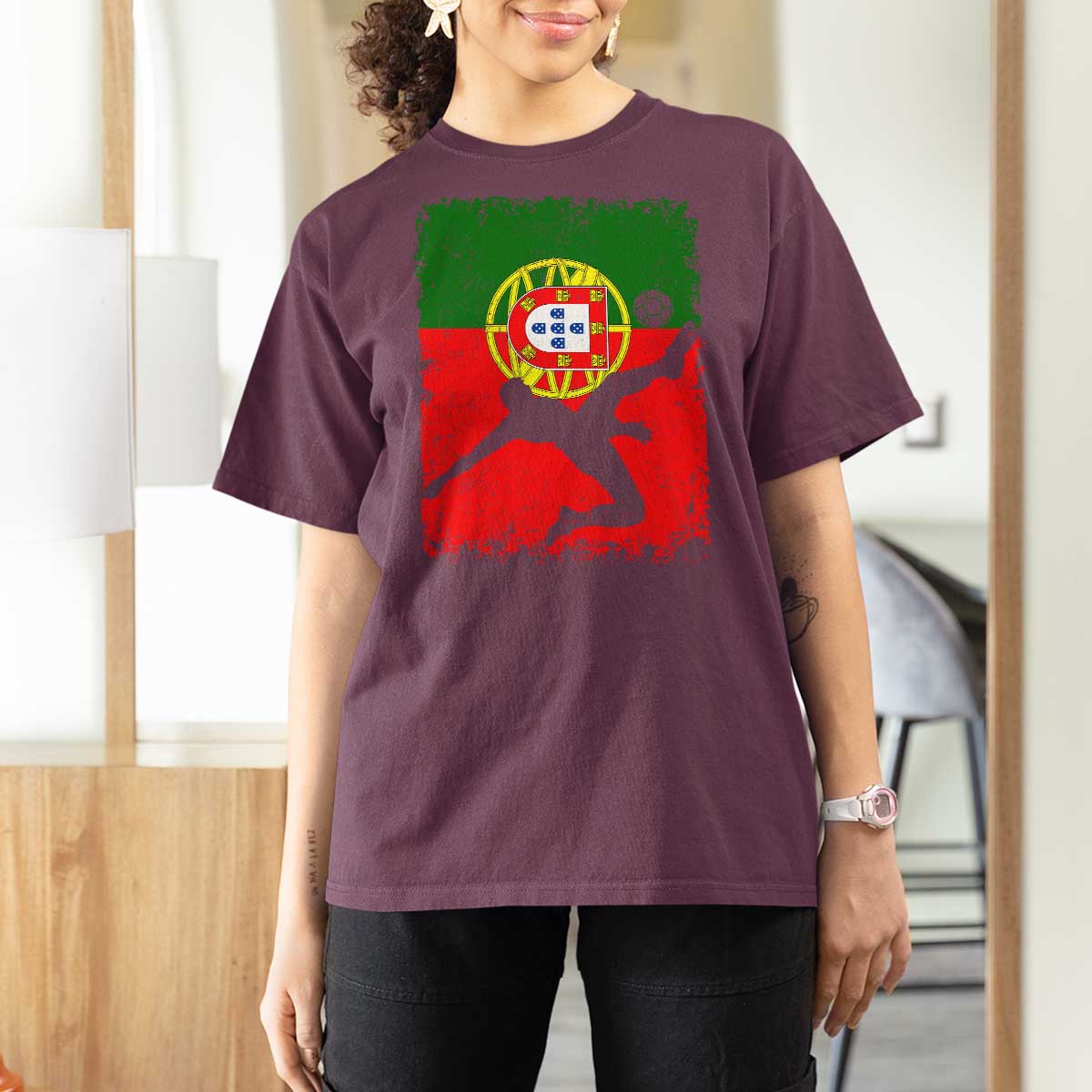 Portugal Soccer T Shirt For Women Portuguese Flag Futebol Football Fan - Wonder Print Shop