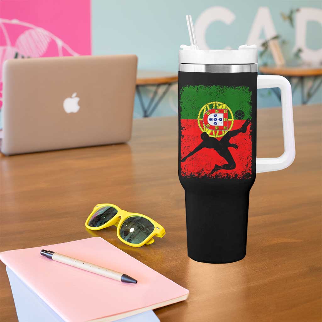 Portugal Soccer Tumbler With Handle Portuguese Flag Futebol Football Fan - Wonder Print Shop