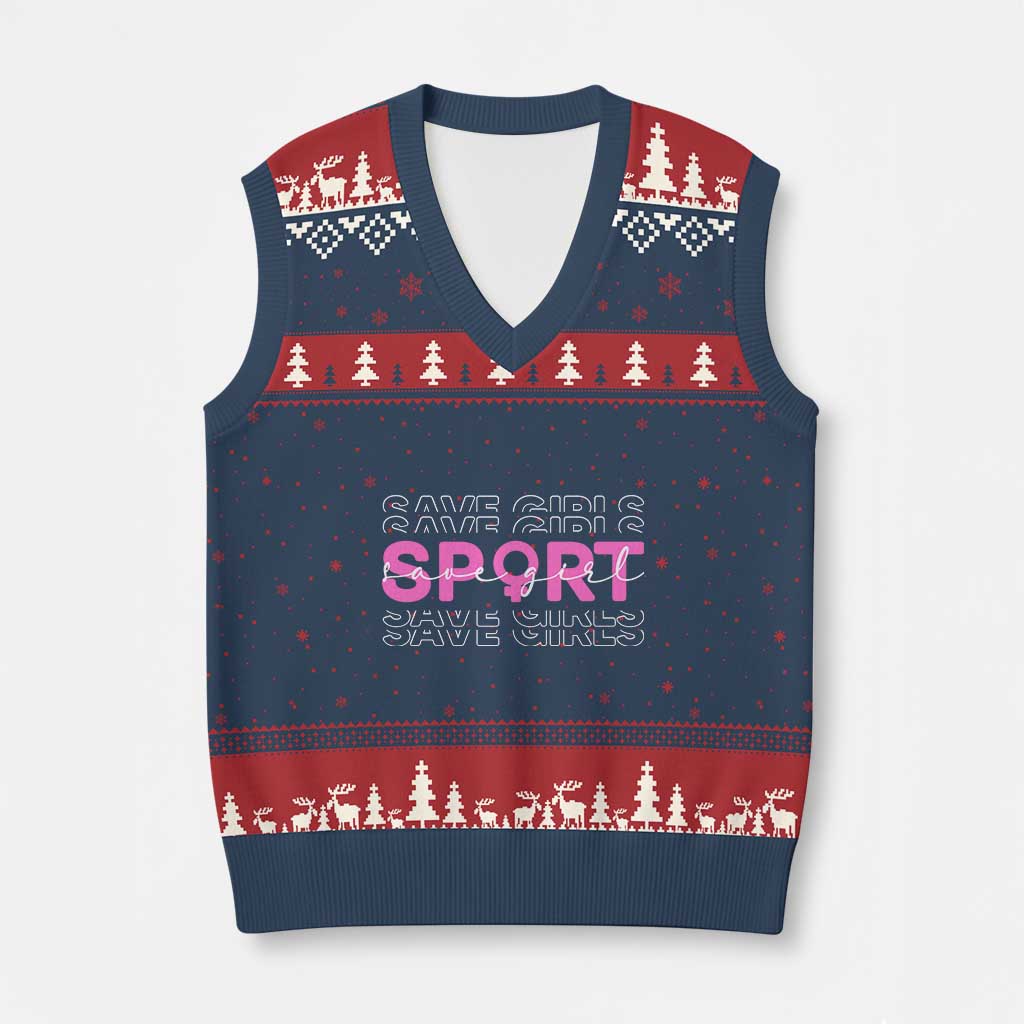 Save Girls Sports V-Neck Knit Sweater Vest Feminist Body Positivity Inclusive Equality - Wonder Print Shop