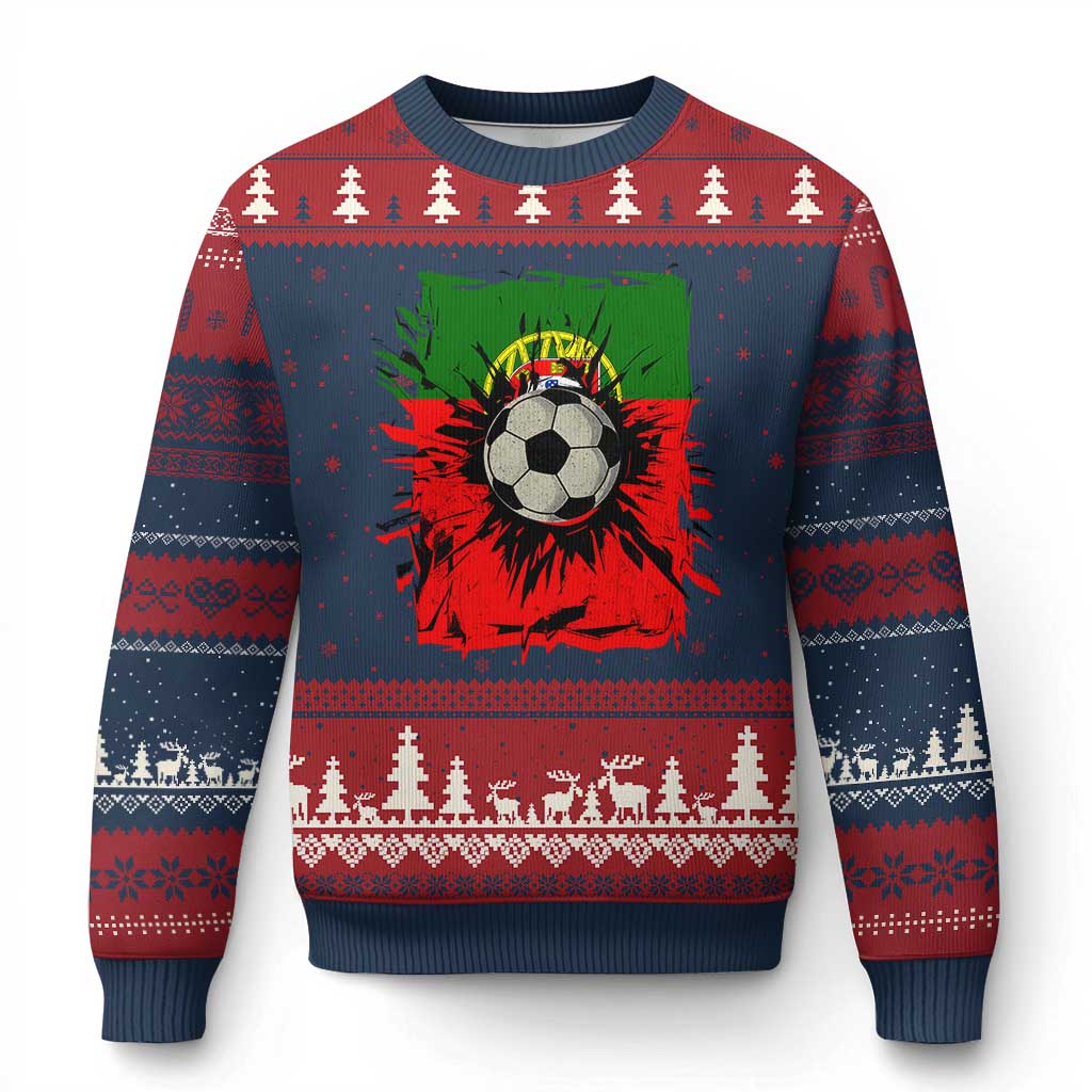 Portugal Soccer Ugly Christmas Sweater Portuguese Flag Soccer Ball Futebol - Wonder Print Shop