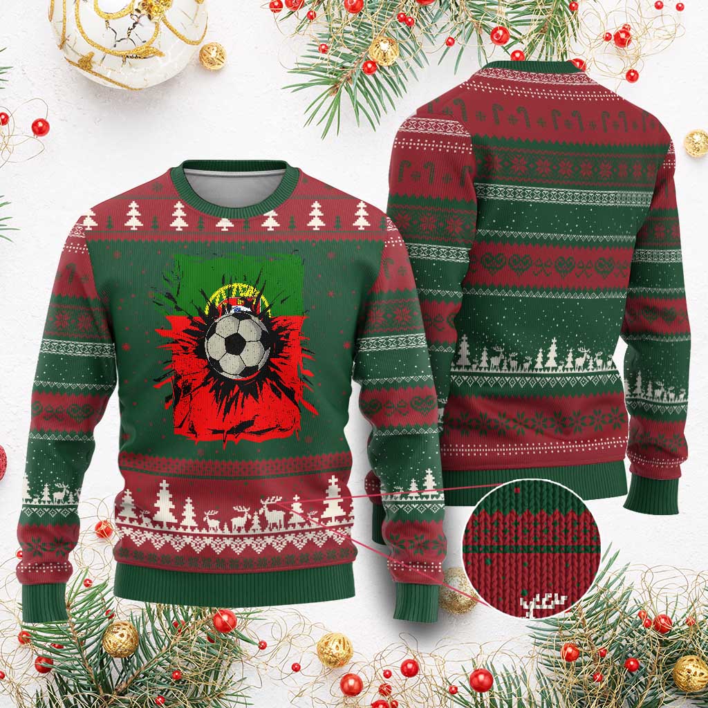 Portugal Soccer Ugly Christmas Sweater Portuguese Flag Soccer Ball Futebol - Wonder Print Shop