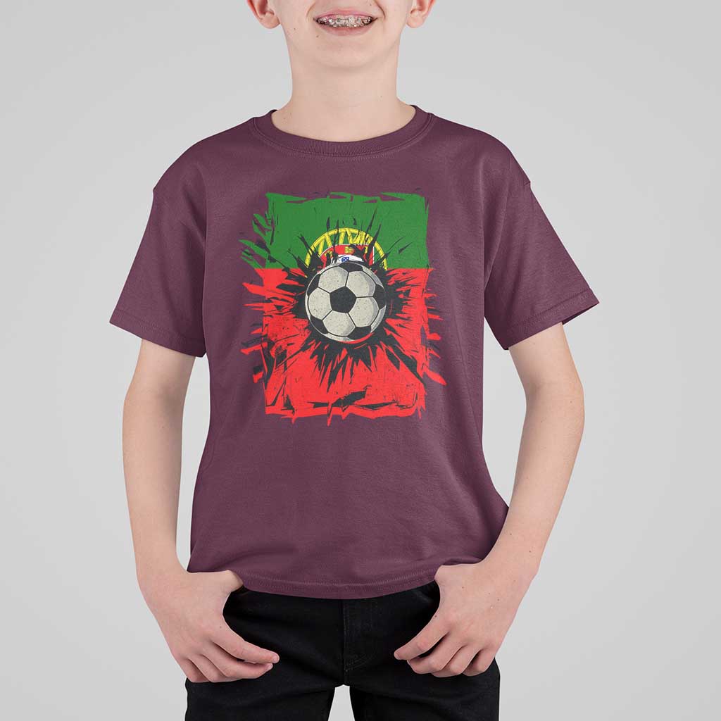 Portugal Soccer T Shirt For Kid Portuguese Flag Soccer Ball Futebol - Wonder Print Shop