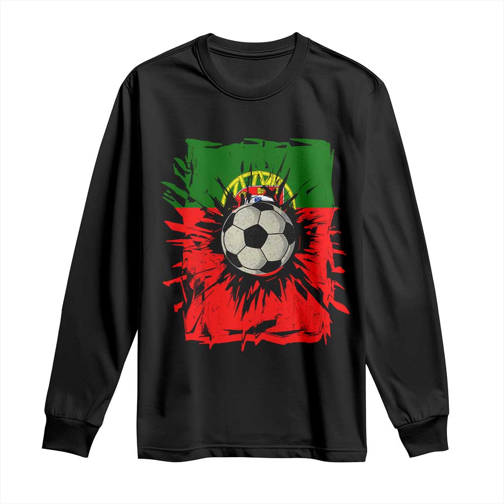 Portugal Soccer Long Sleeve Shirt Portuguese Flag Soccer Ball Futebol - Wonder Print Shop